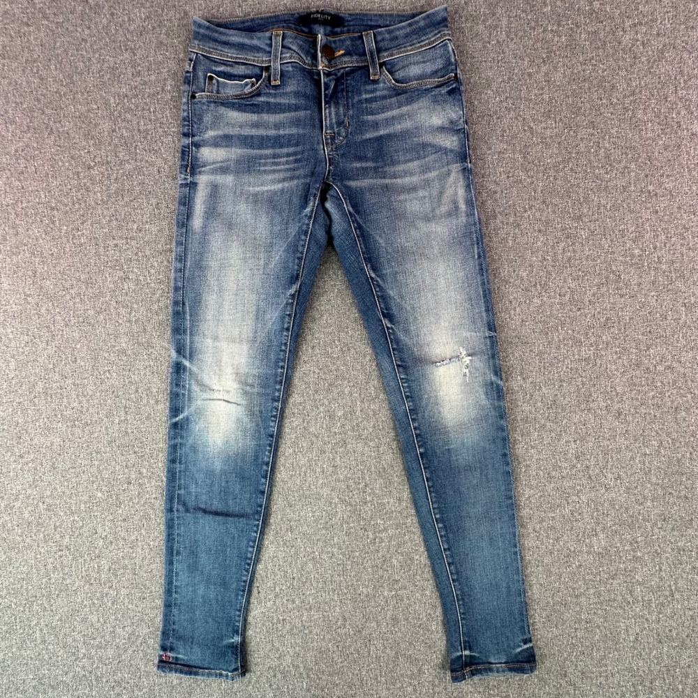 Fidelity Jeans Women 25 Mila Blue 9Year Aged Distressed Low Rise Skinny USA